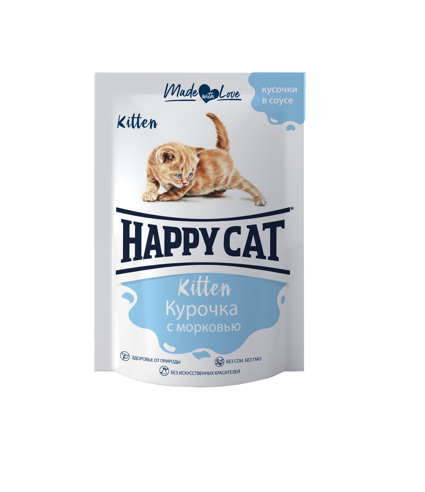 Паучи Happy Cat для котят курочка с морковью в соусе 24х85г
