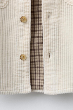 ZARA ВЕЛЬВЕТОВАЯ КУРТКА-РУБАШКА С КЛЕТЧАТОЙ ПОДКЛАДКОЙ, ЭКРЮ