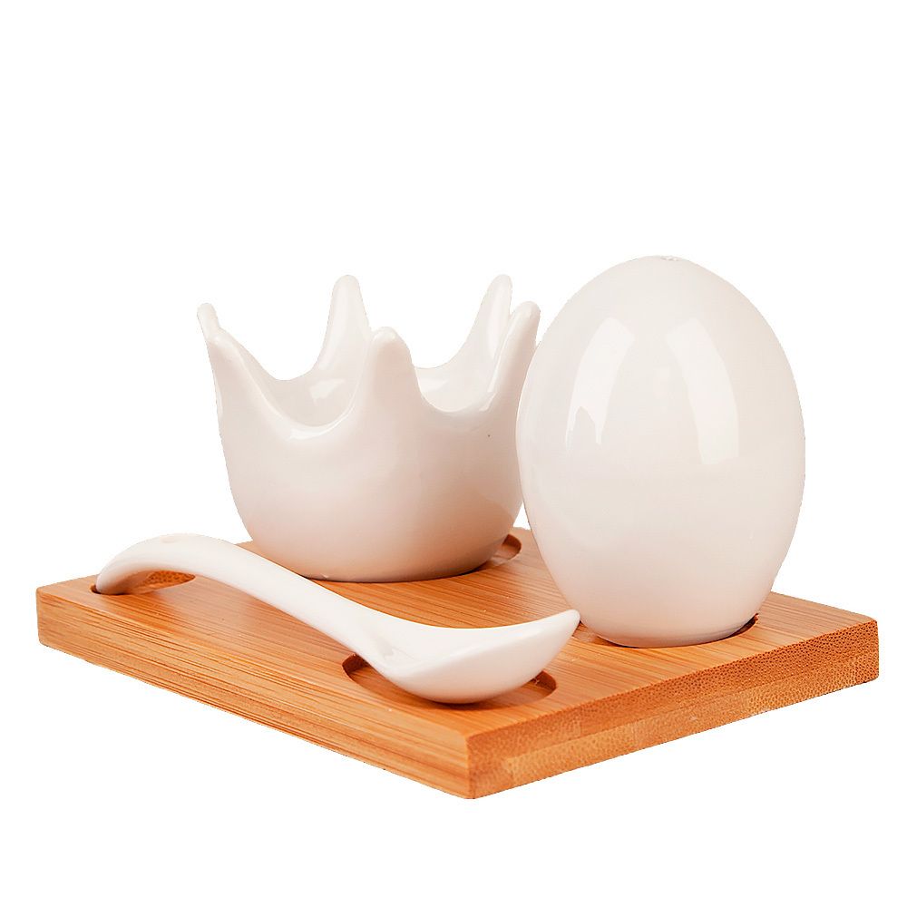 Набор на подставке: подставка для яйца, солонка, ложка "Naturel" 11,5*8*5см (подарочная упаковка)