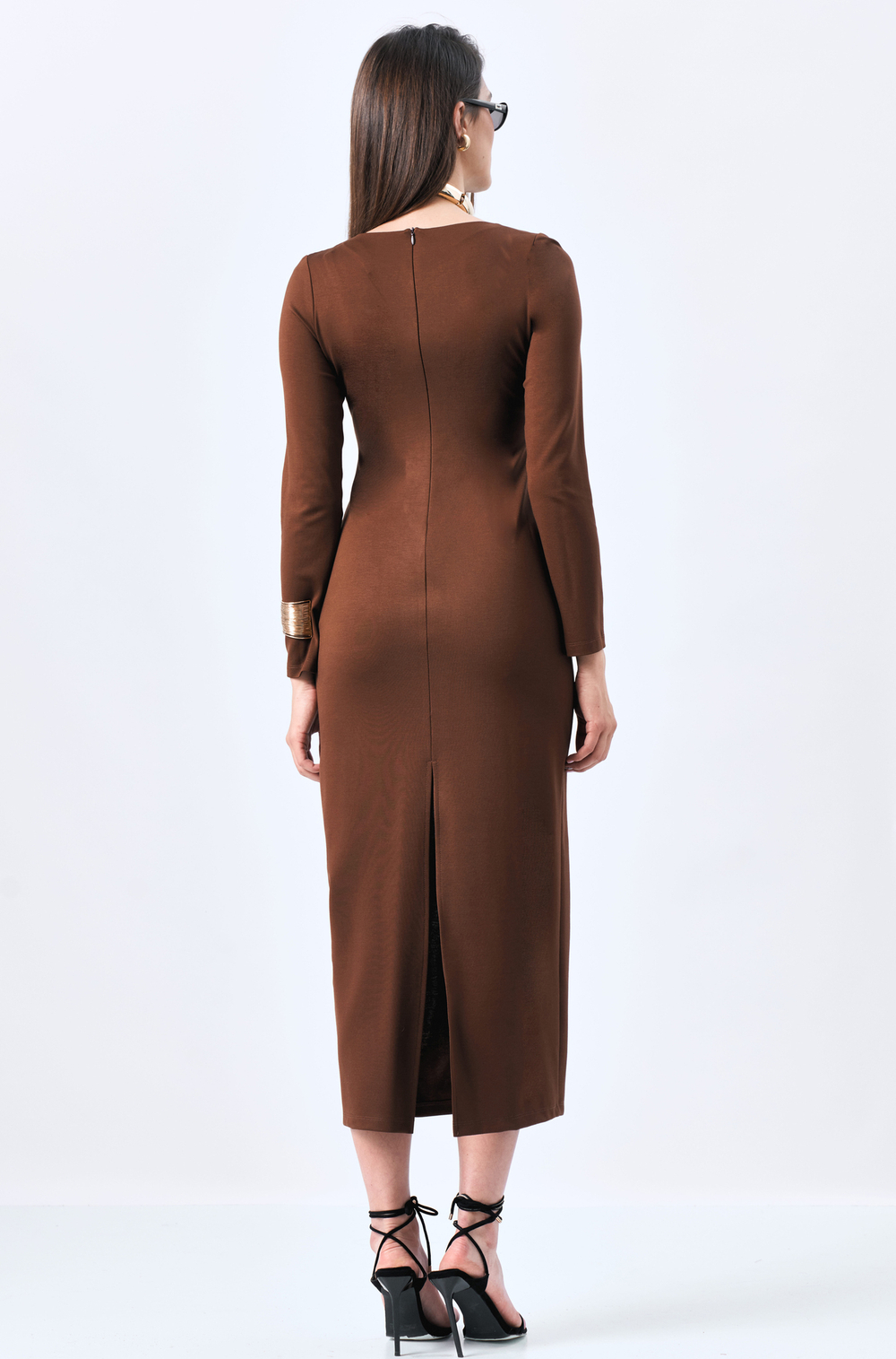 Платье трикотажное с вырезом 1225 корица