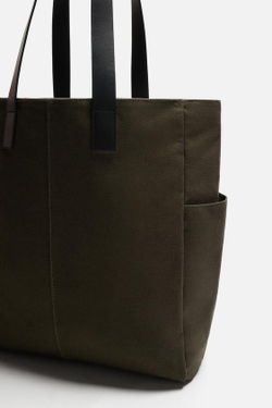 ZARA ТКАНЕВАЯ СУМКА-ШОПЕР, ЗЕЛЕНЫЙ ХАКИ