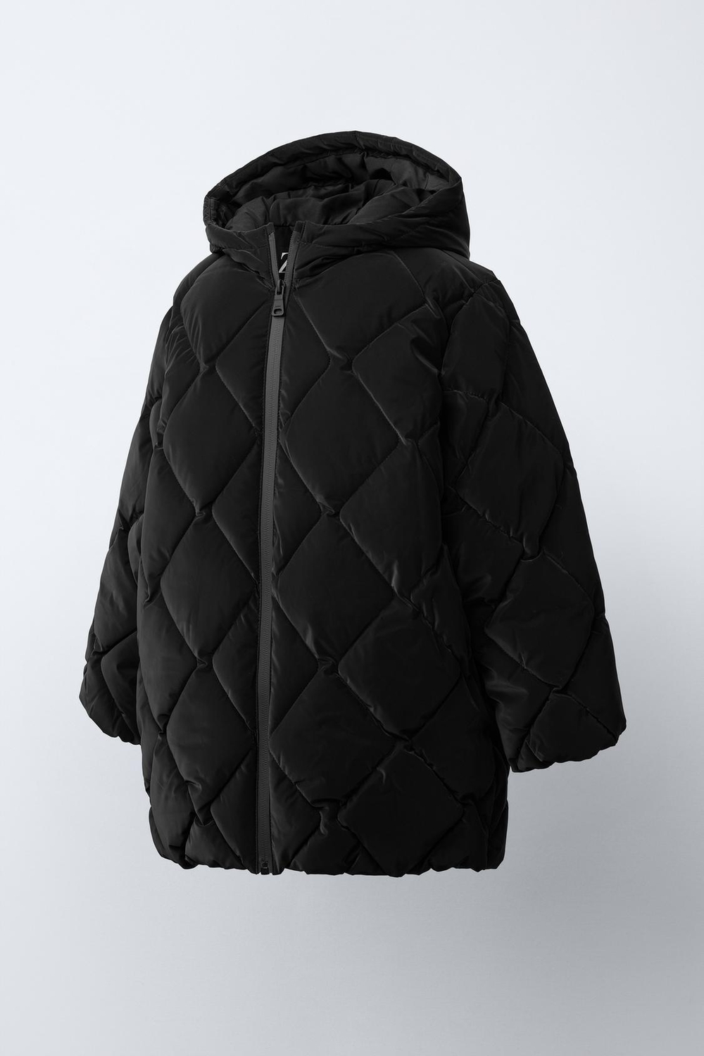 ZARA ЛЕГКОЕ СТЕГАНОЕ ПРОРЕЗИНЕННОЕ ПАЛЬТО, ЧЕРНЫЙ