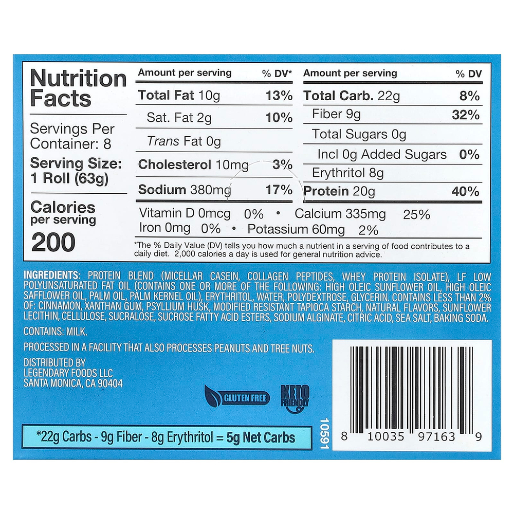 Legendary Foods, протеиновая булочка, корица, 8 шт. по 63 г (2,2 унции)