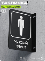 Табличка Мужской туалет флажковая на стену, двусторонняя с крепежом, 19 х 25 см, для офиса, кафе, отеля, серия COSMO, Айдентика Технолоджи