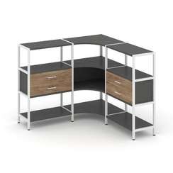 Shelf System Трехсекционный угловой стеллаж трехярусный с ящиками SN.STMU-331 Антрацит/Дуб Табак/Мет