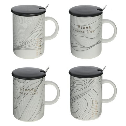 GAEM Кружка с крышкой и ложкой, 400 мл, L12 W8 H11,5 см, 4в.