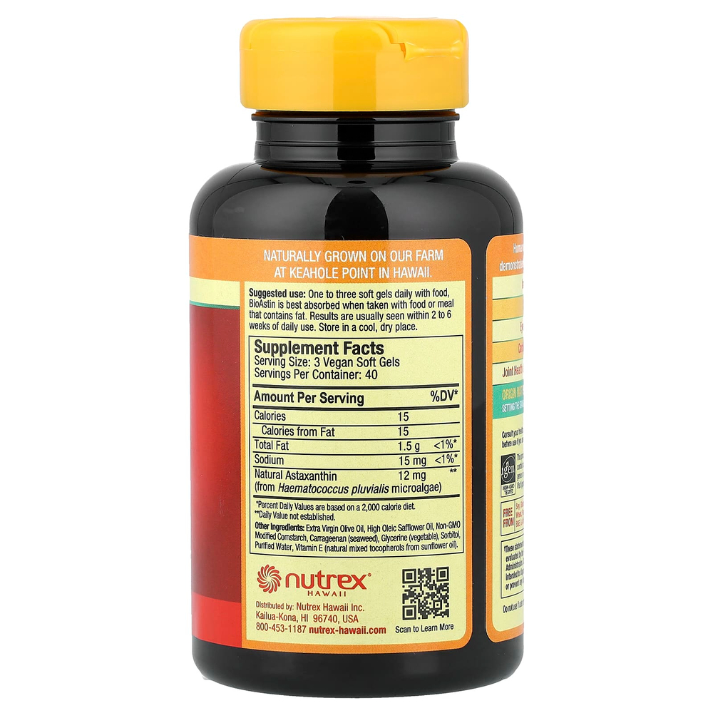 Nutrex Hawaii, BioAstin®, гавайский астаксантин, 4 мг, 120 веганских капсул