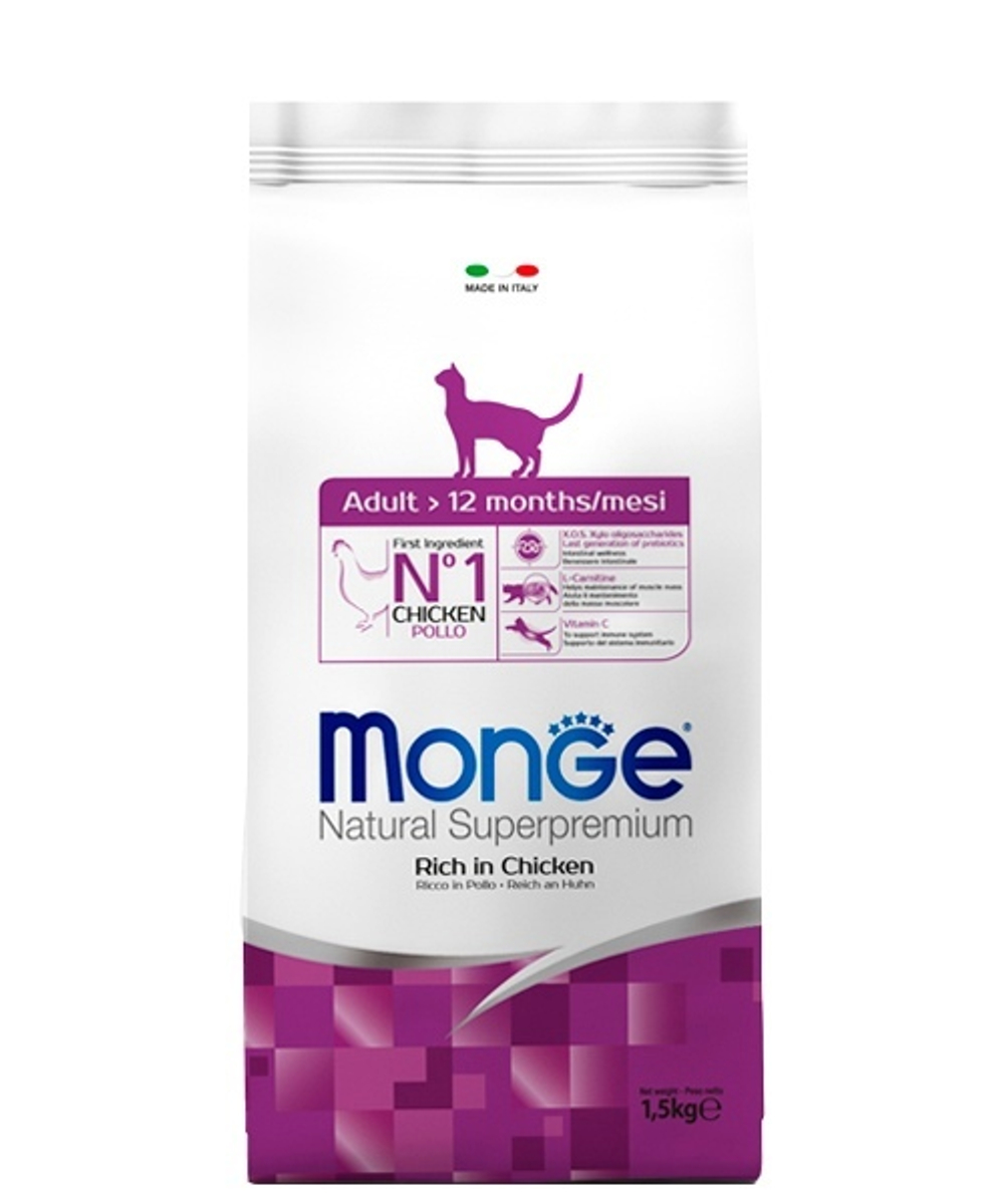 Сухой корм Monge Adult для взрослых кошек, курица, 1.5 кг