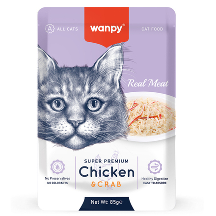 Wanpy Cat Пауч для кошек из курицы и краба 12х85г