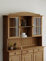 Витрина 132х28х109, Лена, стеклянная для посуды, буфет шкаф двухдверный, массив сосны, с 3 полками (верхняя часть буфета Лена), коричневый бейц, Dipriz