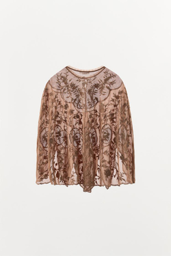 ZARA ТОП-НАКИДКА GEORGETTE С ВЫШИВКОЙ, РОЗОВАТЫЙ