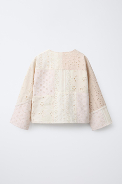 ZARA КИМОНО В СТИЛЕ ПЭЧВОРК С АЖУРНОЙ ВЫШИВКОЙ, ТЕЛЕСНО-РОЗОВЫЙ