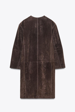 ZARA ПАЛЬТО ИЗ 100% КОЖИ, КОРИЧНЕВЫЙ