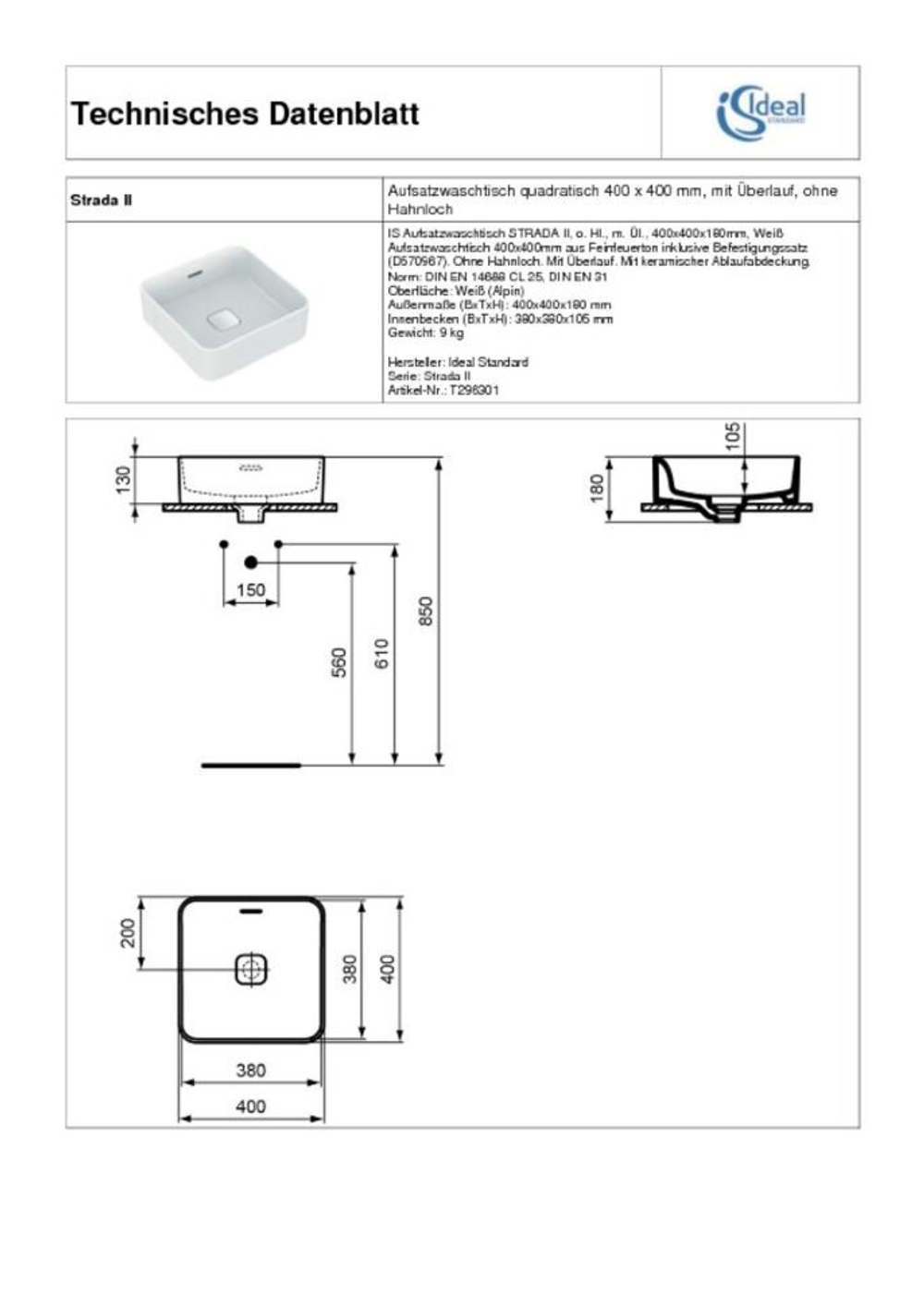 Раковина Ideal Standard STRADA II T296301