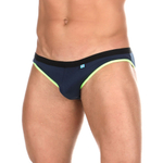 Темно-синие хлопковые трусы-слипы с салатовой окантовкой и низкой посадкой (Размер: S) (Цвет: темно-синий)