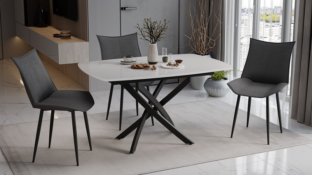 Стол кухонный обеденный раздвижной Черный муар/Стекло матовое черный мрамор 134(173)х90х75 см