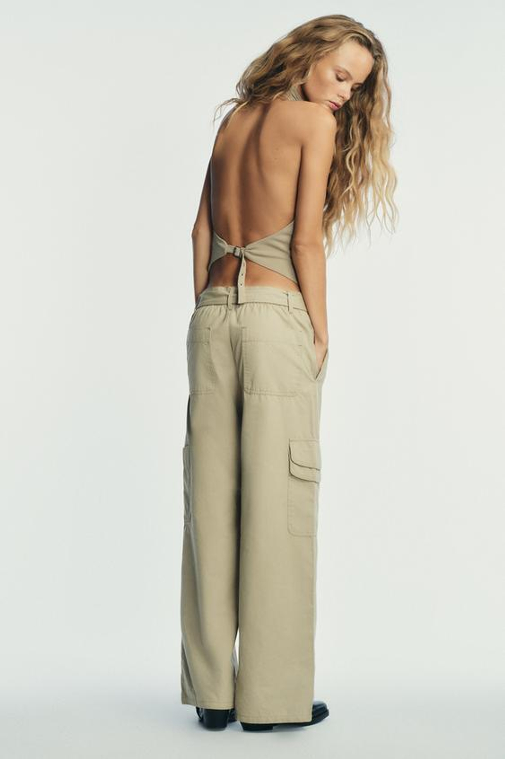 ZARA БРЮКИ КАРГО ОБЪЕМНОГО КРОЯ, СВЕТЛЫЙ ХАКИ