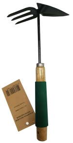 Рыхлитель-мотыжка комби садовый 30x6см стальной с деревянной прорезиненной ручкой