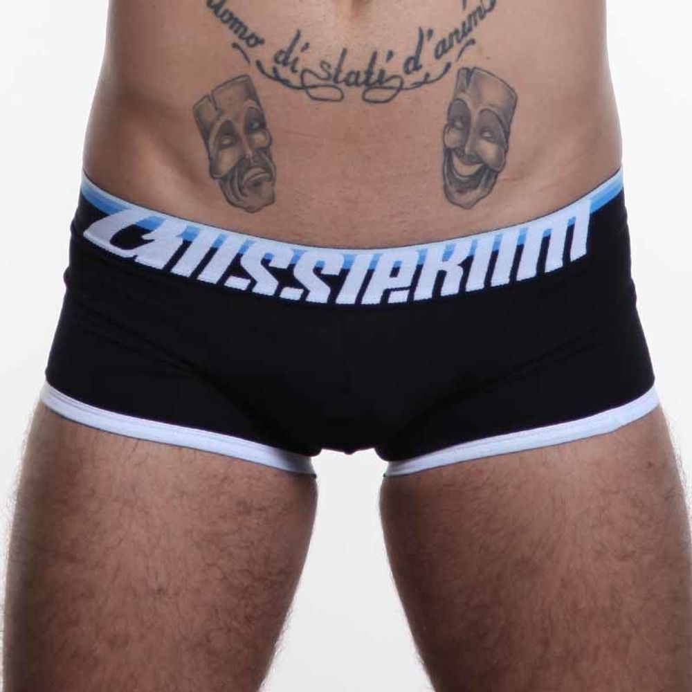 Мужские трусы хипсы черные Aussiebum с голубой резинкой  AB00188