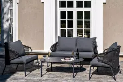 "Милан" лаунж-зона 4-местная плетеная из роупа (веревки), каркас алюминиевый темно-серый, роуп темно-серый