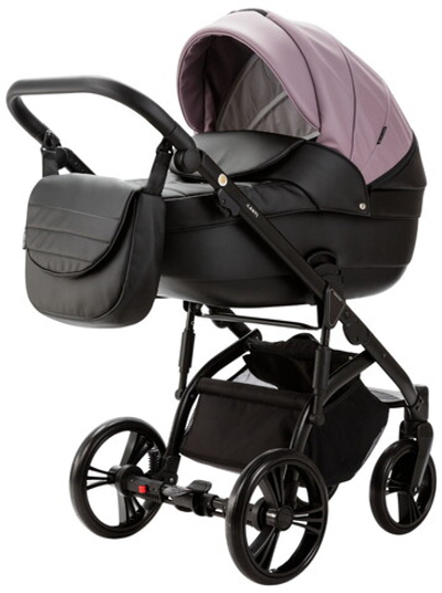 Детская коляска Adamex Lanti Deluxe 3 в 1 LN-SD106 (СИРЕНЕВ.КОЖА + ЧЕРН. КОЖА)