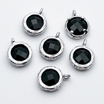 Подвеска Круг, цвет серебро (родий)+черный, размер 9*7,5 мм, цена за 1 шт