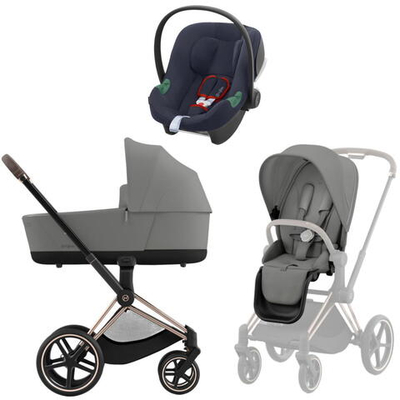 Коляска 3 в 1 Cybex Priam IV Rosegold complete и автокресло Aton B2 i-Size Bay Blue Mirage Grey