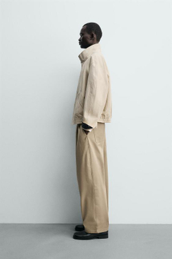 ZARA БРЮКИ WIDE FIT СО СКЛАДКАМИ, БЕЖЕВЫЙ