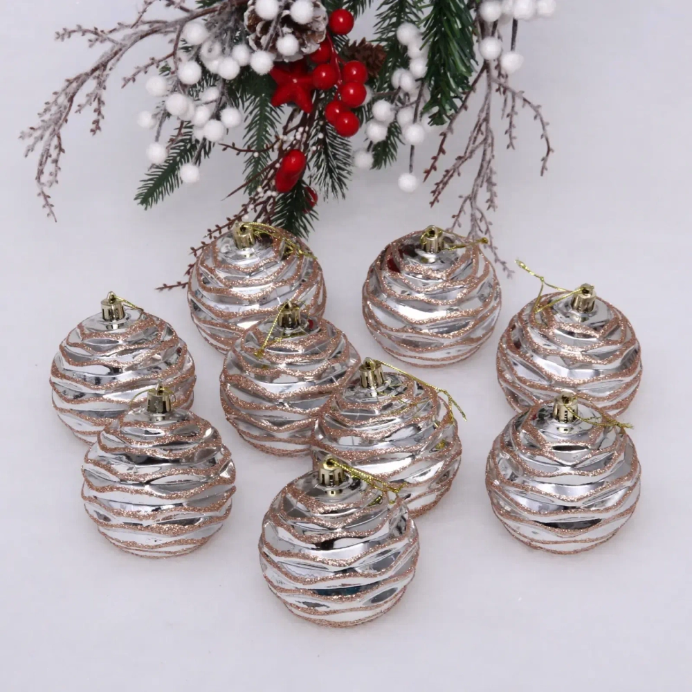 Набор шаров «Волна» 8 см (9 предметов), серебро/шампань