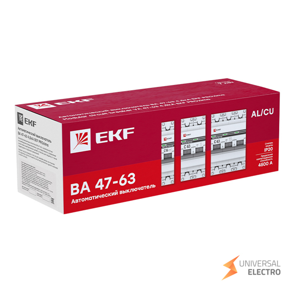 Автоматический выключатель 3P 1А (D) 4,5kA ВА 47-63 EKF PROxima