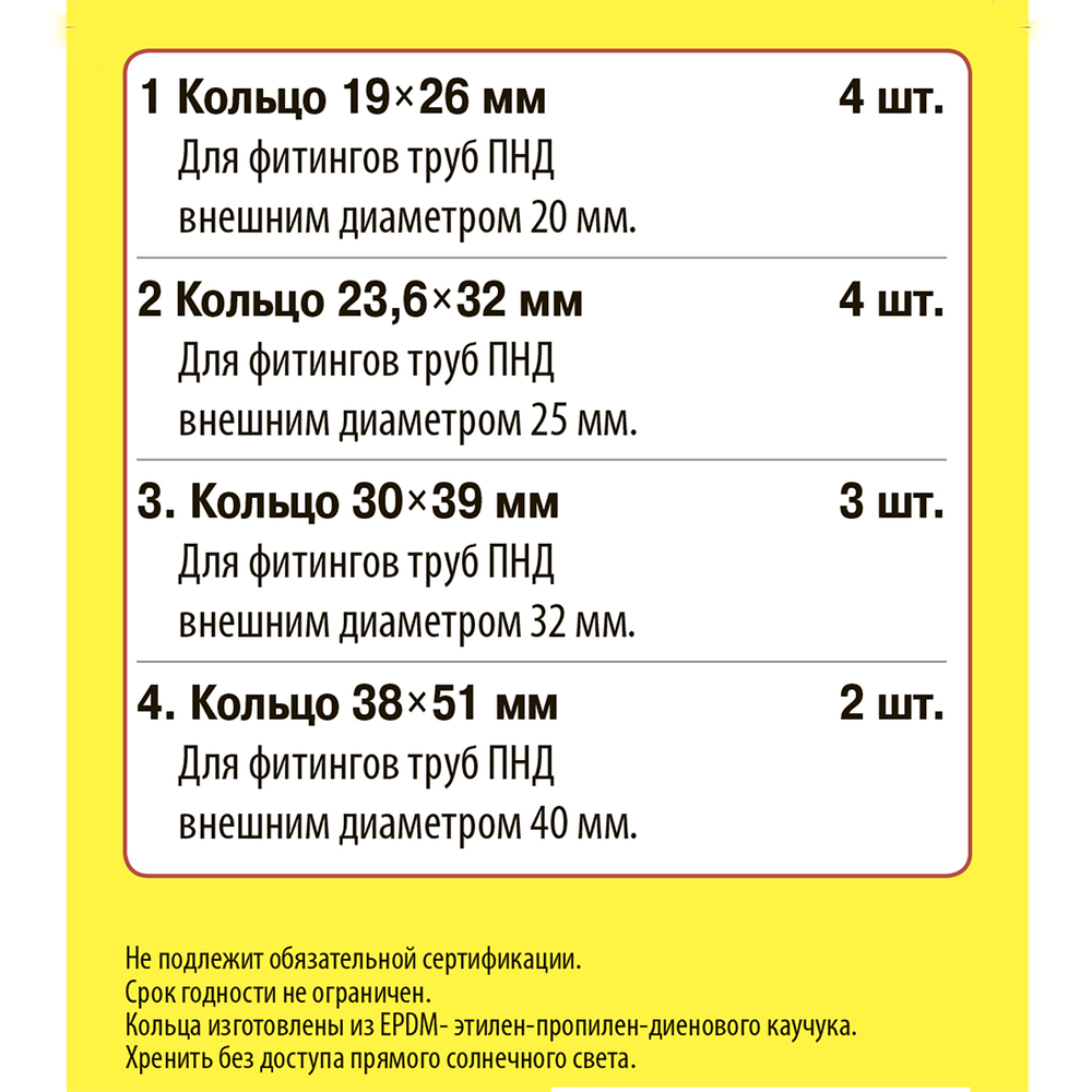 Рем.набор "Сантехник" №10 (кольца для фитингов труб ПНД 20-40 мм)