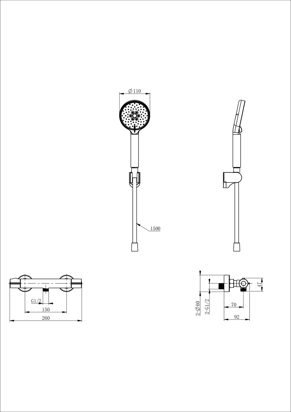 Смеситель для душа с термостатом WONZON & WOGHAND INN 5, Черный матовый (WW-B2063-A-MB)