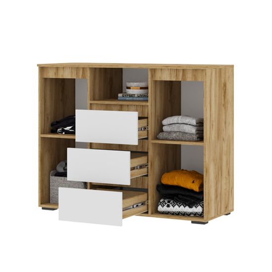 ХЕЛЕН КМ 01 Комод 1202ФАСАД БЕЛЫЙ/КОРПУС ДУБ КРАФТ ЗОЛОТО