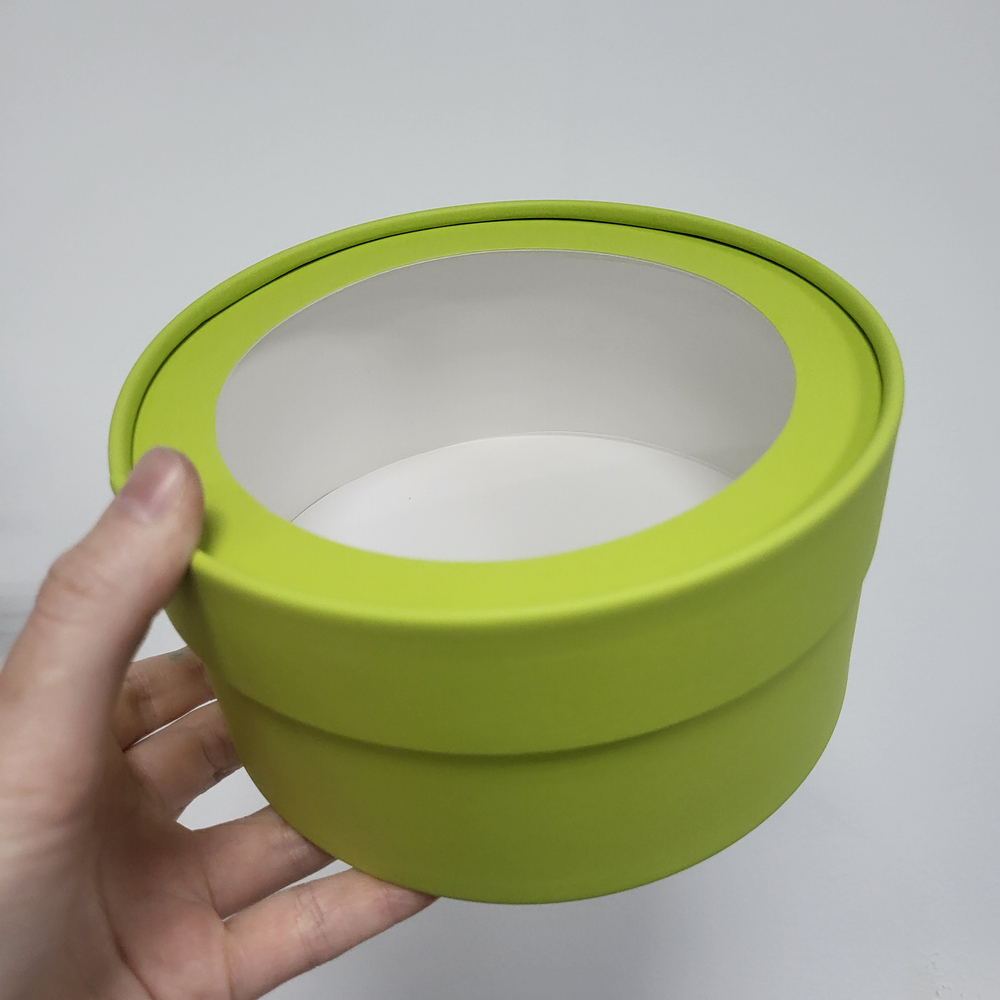 Коробка ТУБУС плотный с окном d=16 см h=8 см (Лайм)