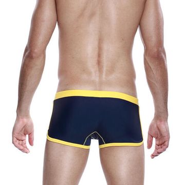 Мужские плавки боксеры темно-синие с желтым поясом Seobean Surf Swim Boxers