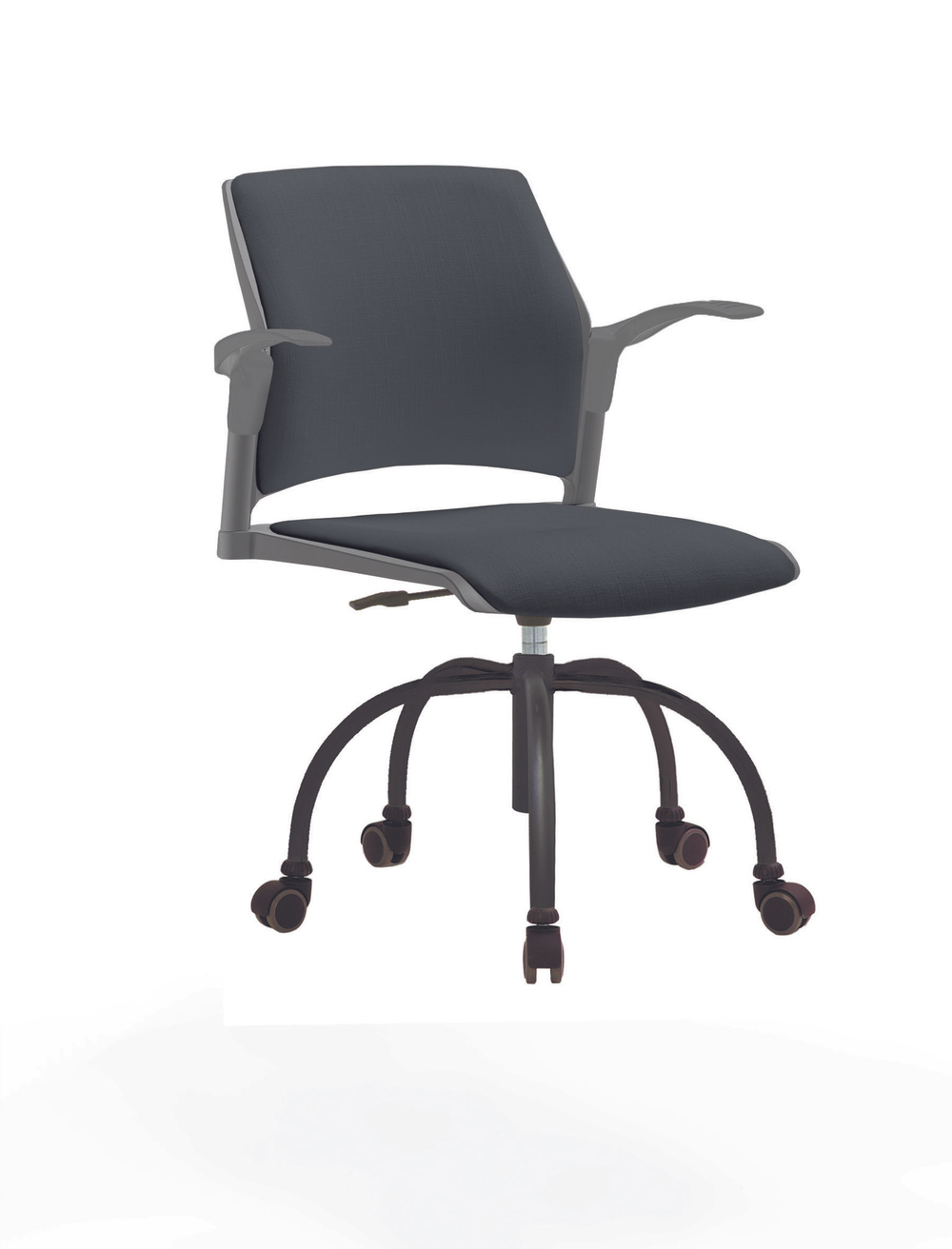 Кресло Rewind каркас черный, пластик серый, база паук краска черная, с открытыми подлокотниками, сиденье и спинка антрацит