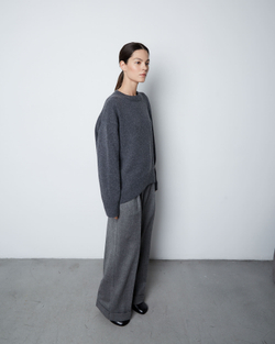 Джемпер из смесового кашемира с круглым вырезом темно-серый