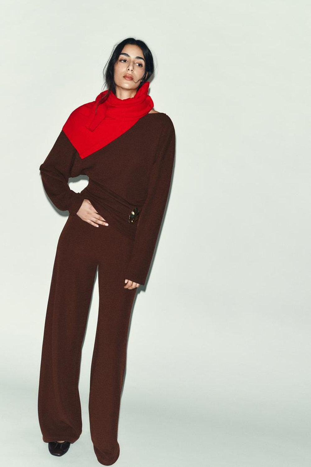 ZARA ФАКТУРНЫЙ ТОП С ПРЯЖКОЙ, КОРИЧНЕВЫЙ