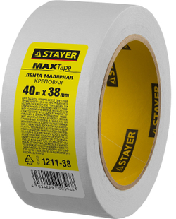 STAYER MAXTape, 38 мм х 40 м, креповый, малярный скотч (1211-38)