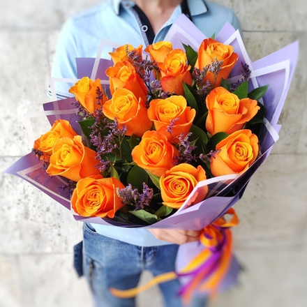 Букет из 15 оранжевых роз (Кения 60 см)