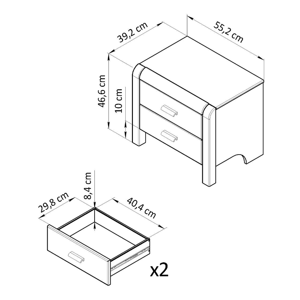 Тумба прикроватная Мадейра 2 ящика из массива сосны, серая, на ножках