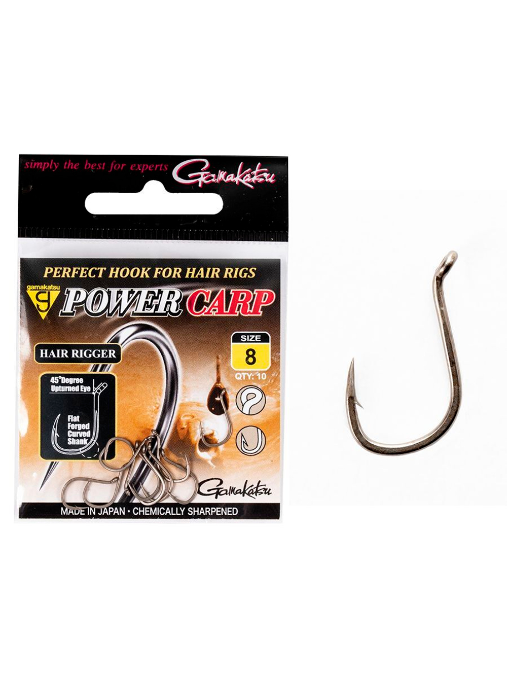 Крючки Gamakatsu PowerCarp HAIR RIGGER EYED HOOK размер 12 (упк.10шт.)