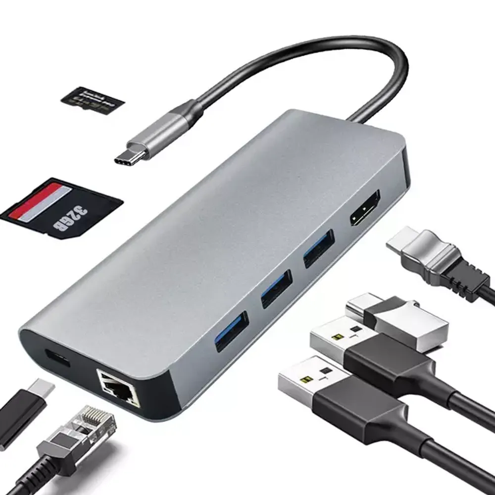 Картридер 8 в 1 HDMI+SD+TF+ENHERNET USB 3.0 (MB1086) Gray COTEetCI