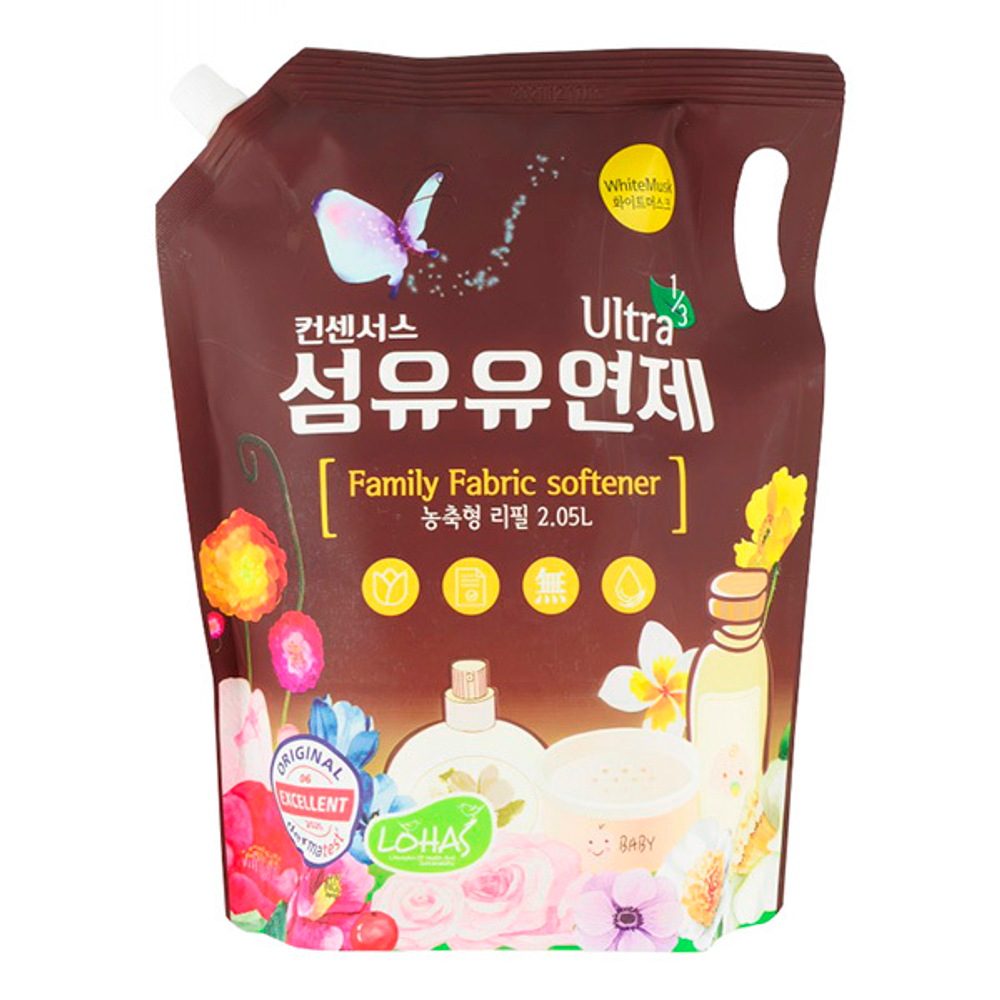 Суперконцентрированный кондиционер для белья в мягкой упаковке с ароматом Белого Мускуса (для всей семьи) HB Global Consensus Fabric Softener 2,05л