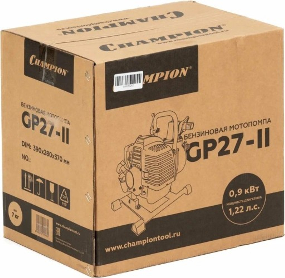Мотопомпа бензиновая CHAMPION GP27-II для слабозагрязненной воды