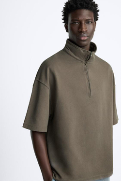 ZARA ТОЛСТОВКА С КОРОТКОЙ ЗАСТЕЖКОЙ-МОЛНИЕЙ, МЯГКИЙ СЕРЫЙ