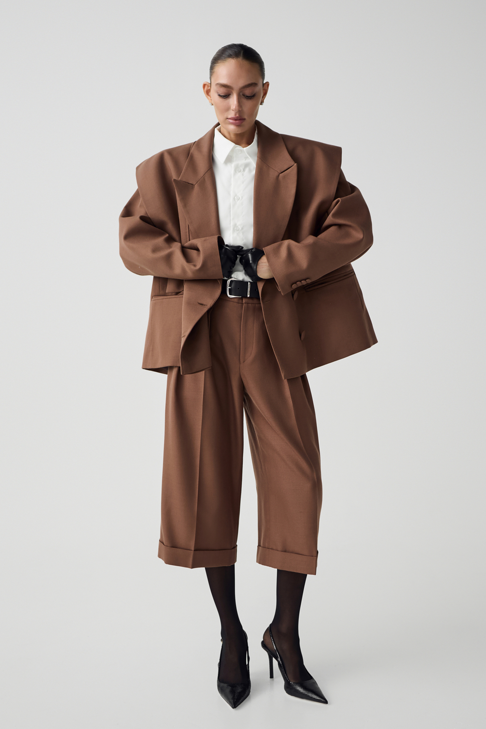 Комлект: шерстяной жакет с акцентными деталями и кюлоты из шерсти (xs-s)