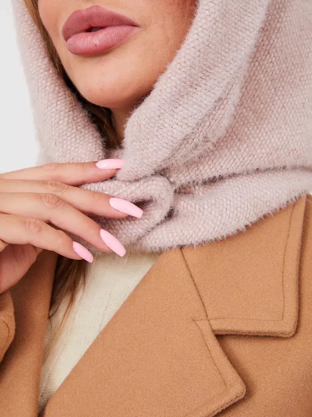 Капор зимний вязаный капюшон на флисе