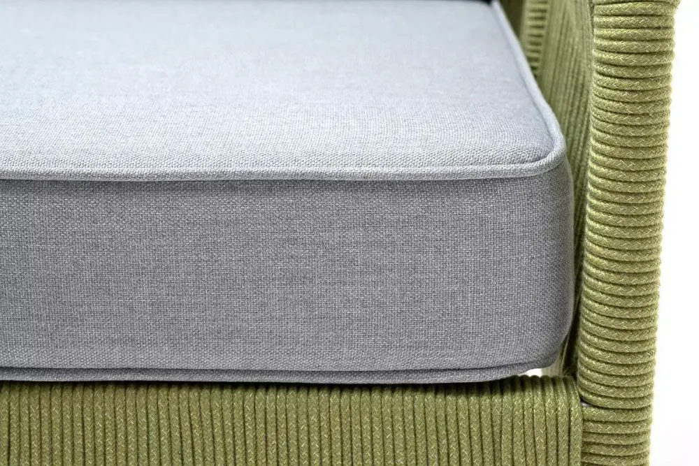 "Канны" кресло плетеное из роупа, каркас алюминий светло-серый (RAL7035) муар, роуп салатовый меланж круглый, ткань светло-серая