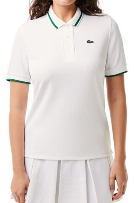 Женское поло Lacoste Pique Polo Shirt With Contrast Striped Collar- white